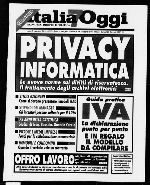 Italia oggi : quotidiano di economia finanza e politica